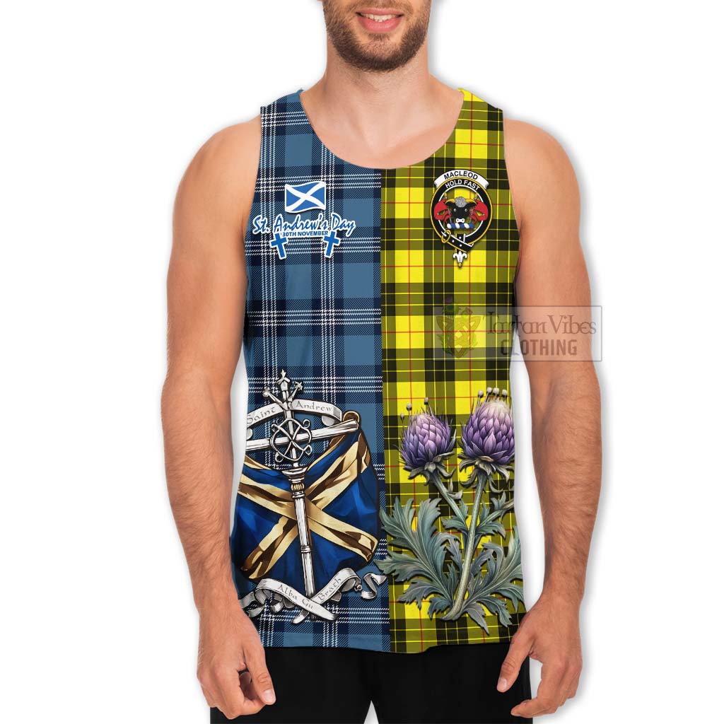 Tartan Vibes Clothing MacLeod (McLeod) Tartan Men's Tank Top Happy St. Andrew's Day Half Tartan Style