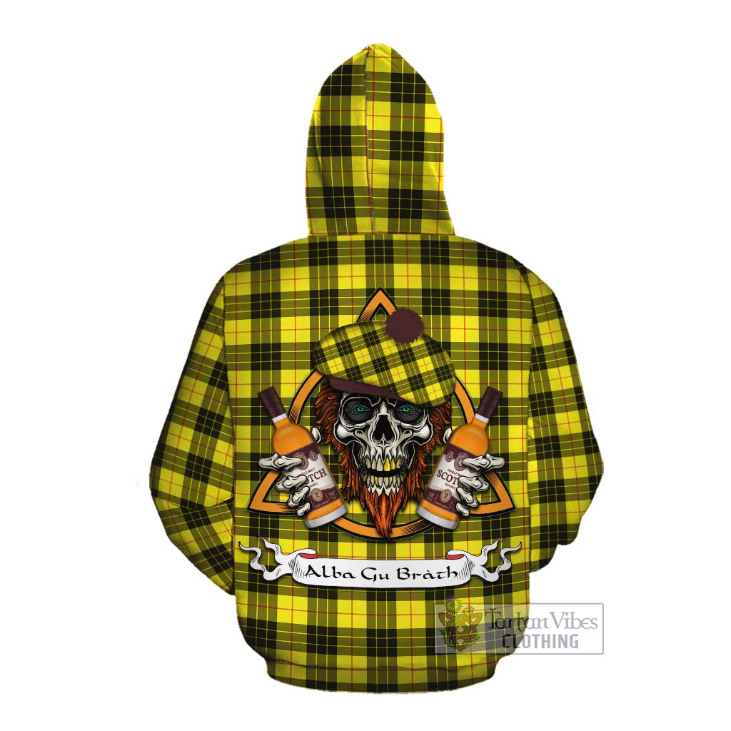 Tartan Vibes Clothing MacLeod (McLeod) Tartan Cotton Hoodie with Family Crest and Bearded Skull Holding Bottles of Whiskey