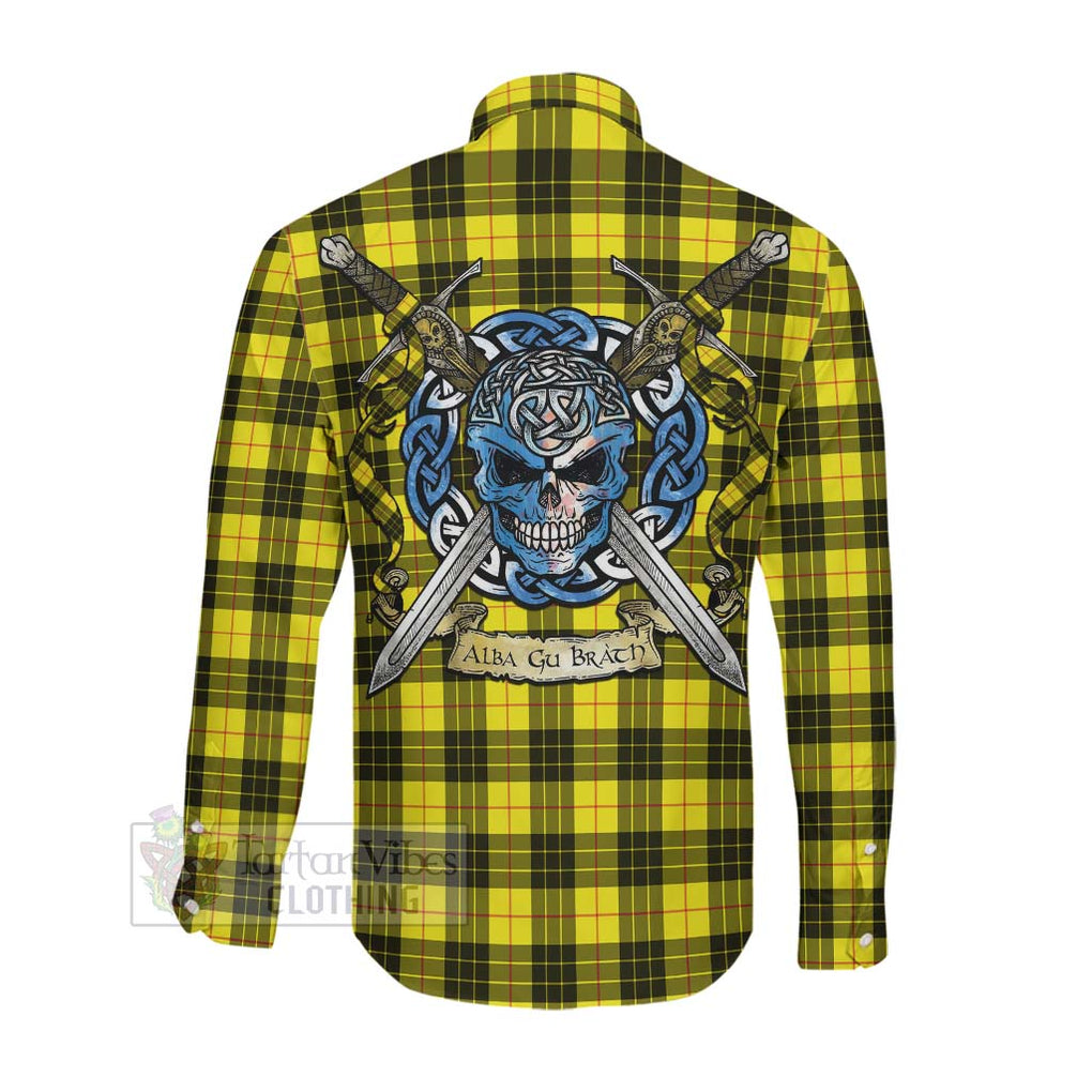 Tartan Vibes Clothing MacLeod (McLeod) Tartan Long Sleeve Button Shirt with Family Crest Celtic Skull Style