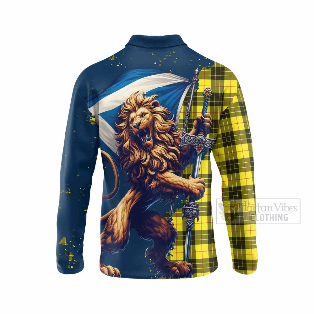 Tartan Vibes Clothing MacLeod (McLeod) Tartan Family Crest Long Sleeve Polo Shirt with Scottish Majestic Lion