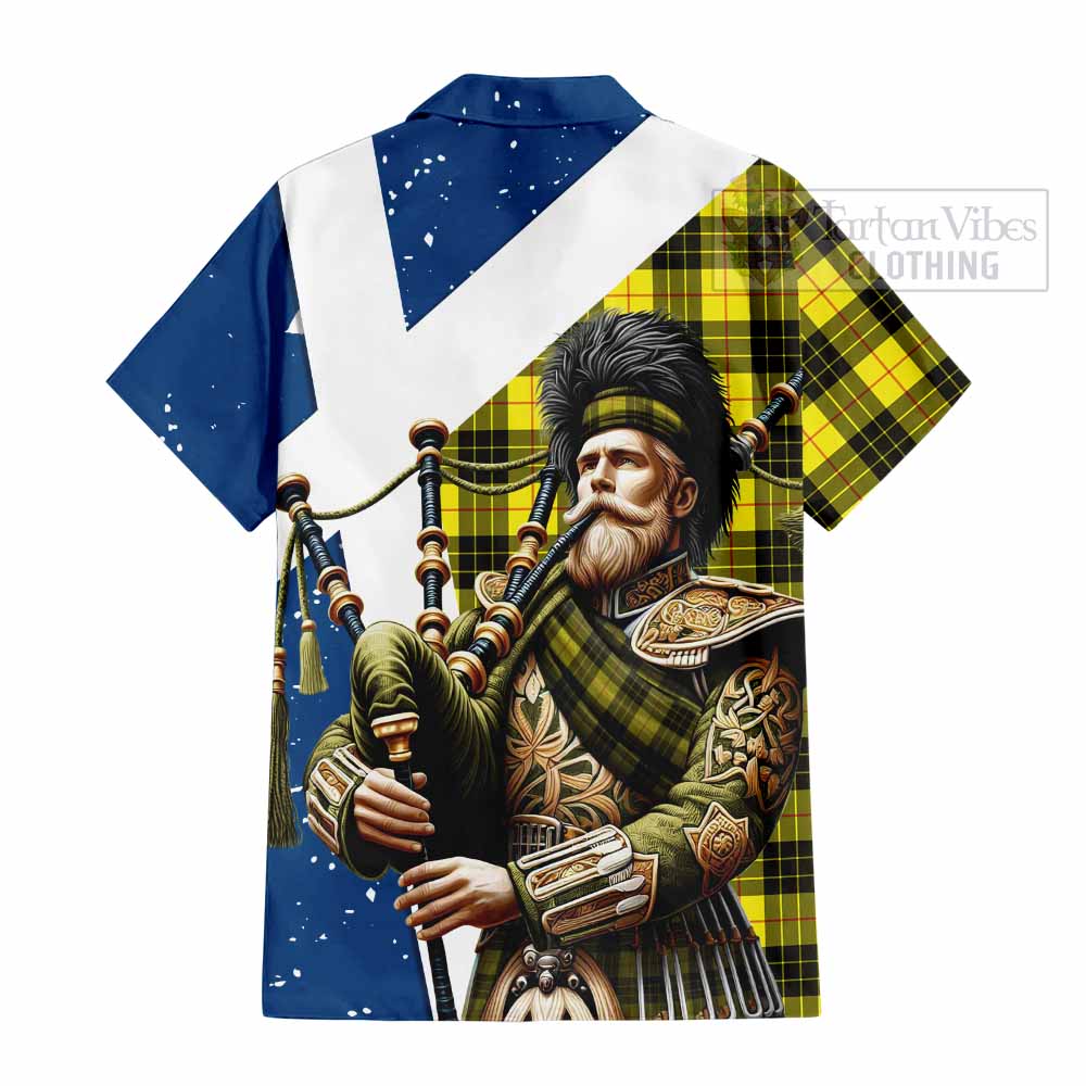 Tartan Vibes Clothing MacLeod (McLeod) Tartan Short Sleeve Button Shirt with Family Crest Scottish Bagpiper Vibes