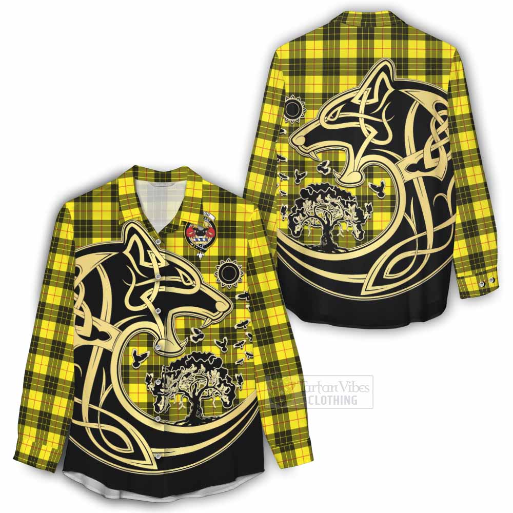 Tartan Vibes Clothing MacLeod (McLeod) Tartan Women's Casual Shirt with Family Crest Celtic Wolf Style