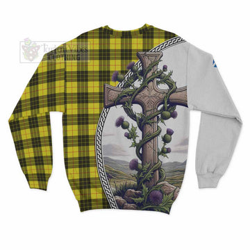 MacLeod (McLeod) Tartan Sweatshirt with Family Crest and St. Andrew's Cross Accented by Thistle Vines