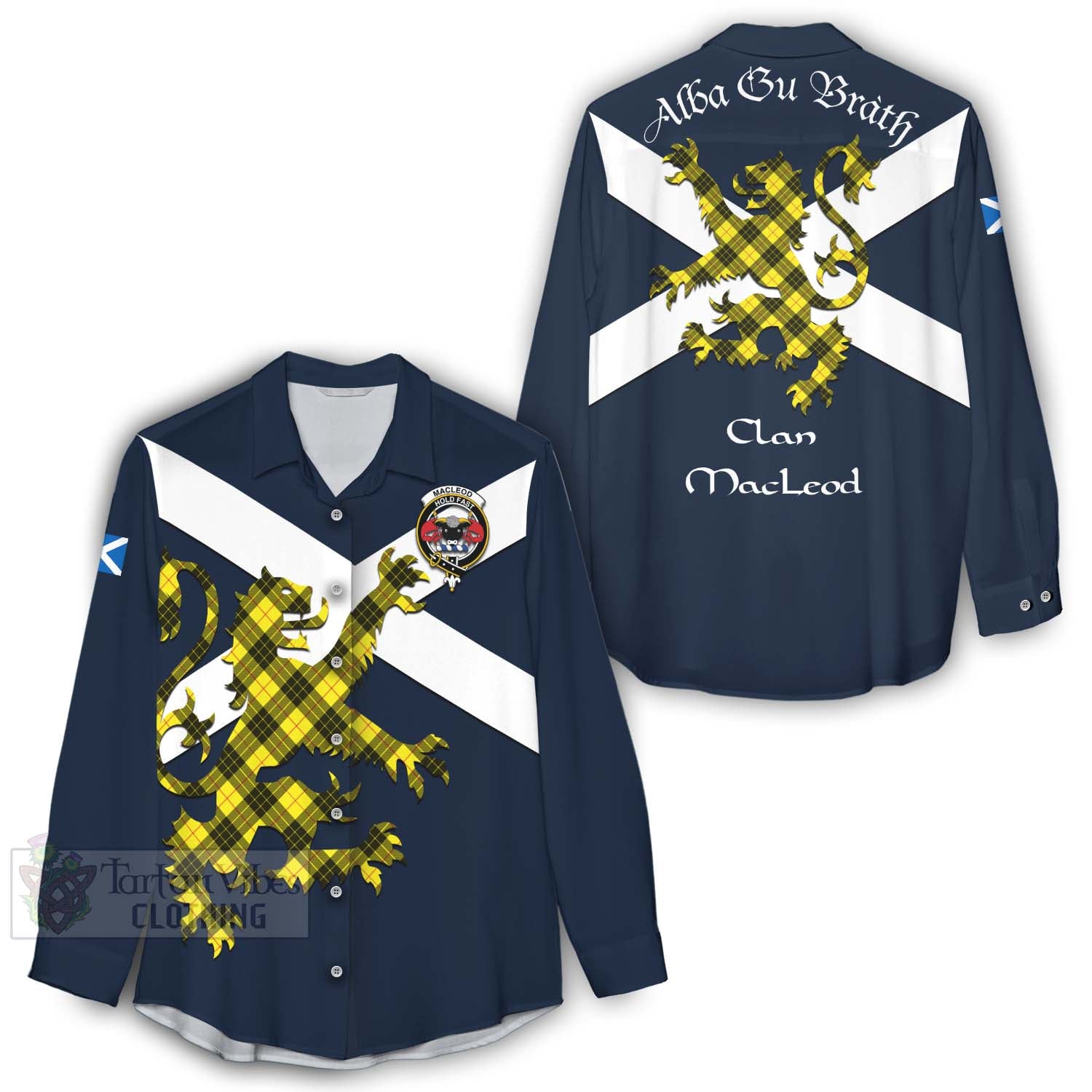 Tartan Vibes Clothing MacLeod (McLeod) Tartan Lion Rampant Women's Casual Shirt Proudly Display Your Heritage with Alba Gu Brath and Clan Name