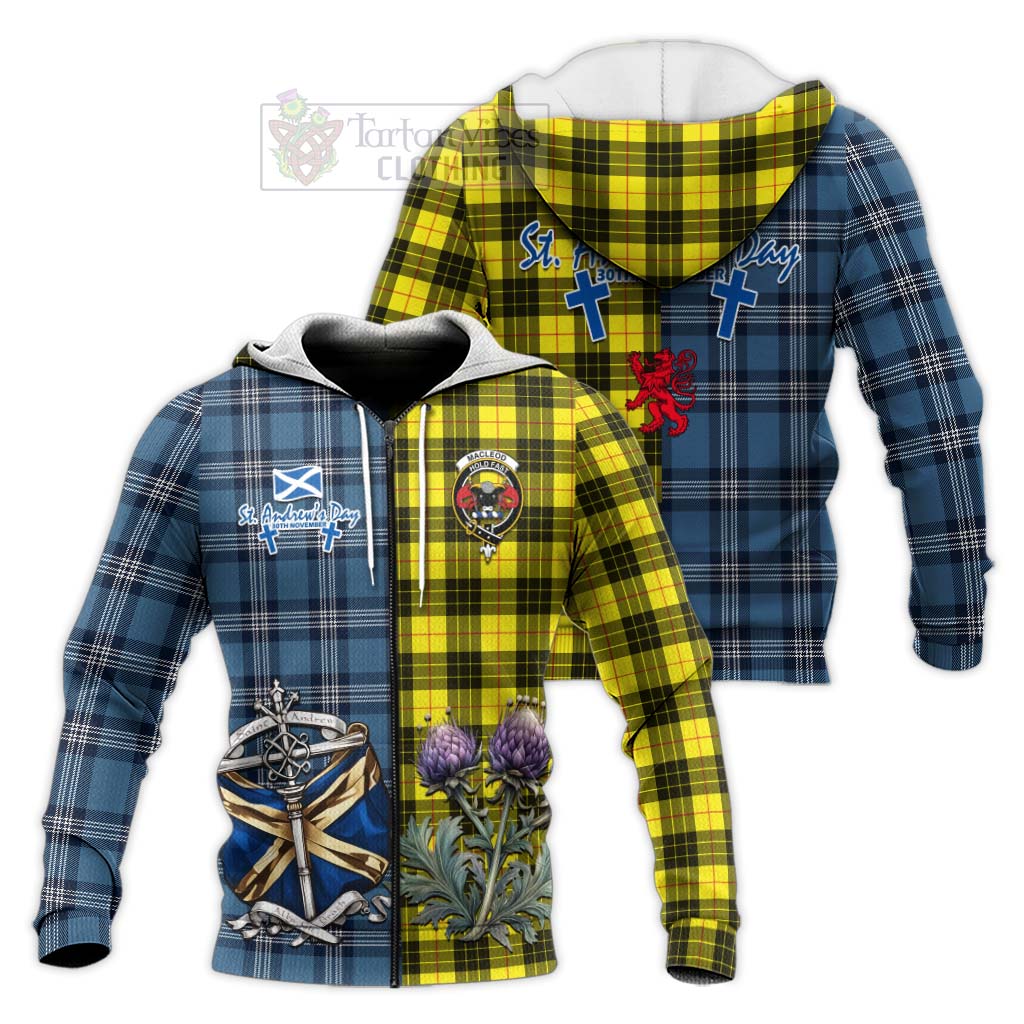 Tartan Vibes Clothing MacLeod (McLeod) Tartan Knitted Hoodie Happy St. Andrew's Day Half Tartan Style