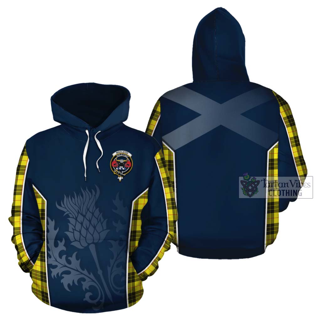 Tartan Vibes Clothing MacLeod (McLeod) Tartan Cotton Hoodie with Family Crest and Scottish Thistle Vibes Sport Style