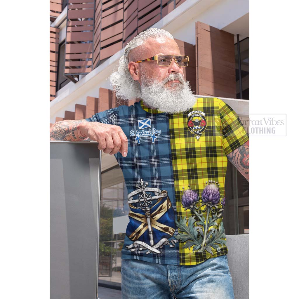 Tartan Vibes Clothing MacLeod (McLeod) Tartan Cotton T-shirt Happy St. Andrew's Day Half Tartan Style