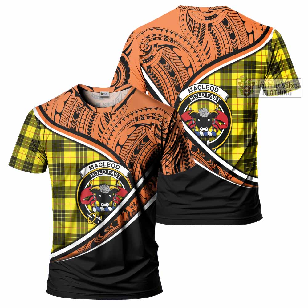 Tartan Vibes Clothing MacLeod (McLeod) Crest Tartan T-Shirt with Maori Tattoo Style - Orange Version