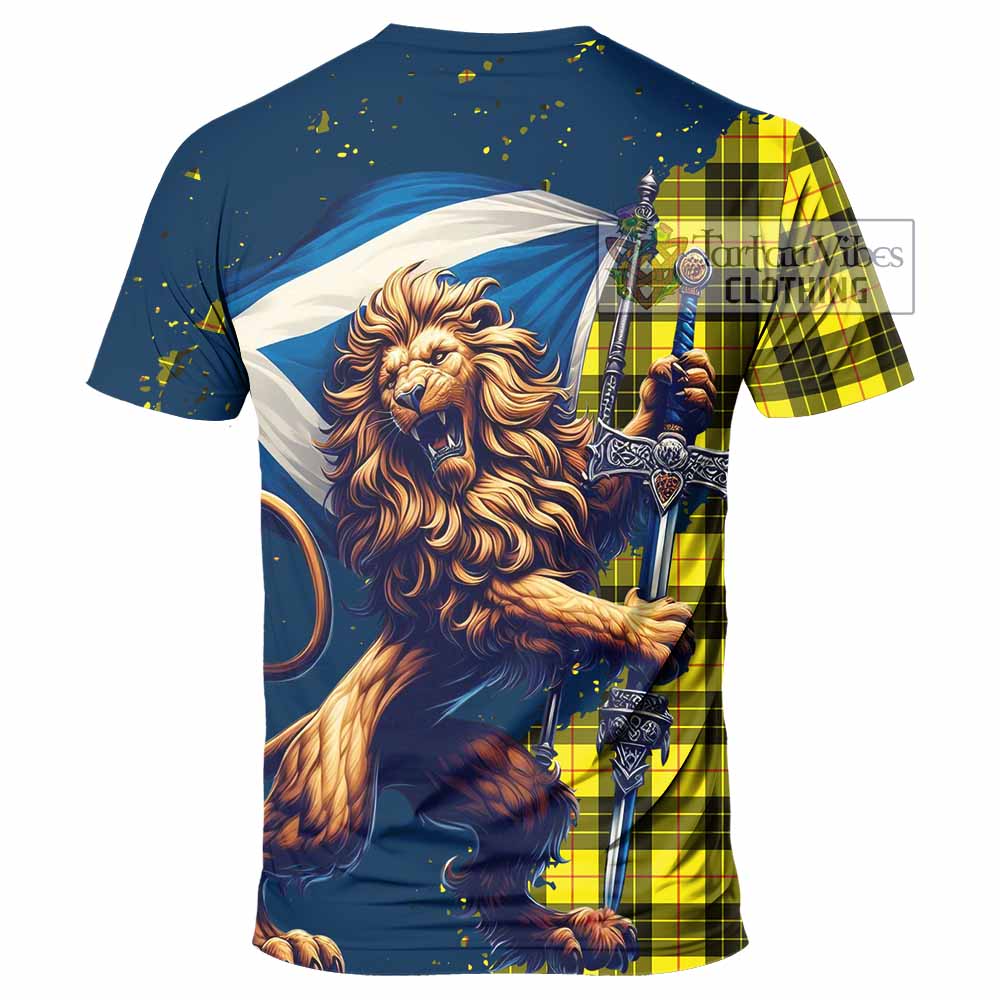 Tartan Vibes Clothing MacLeod (McLeod) Tartan Family Crest T-Shirt with Scottish Majestic Lion