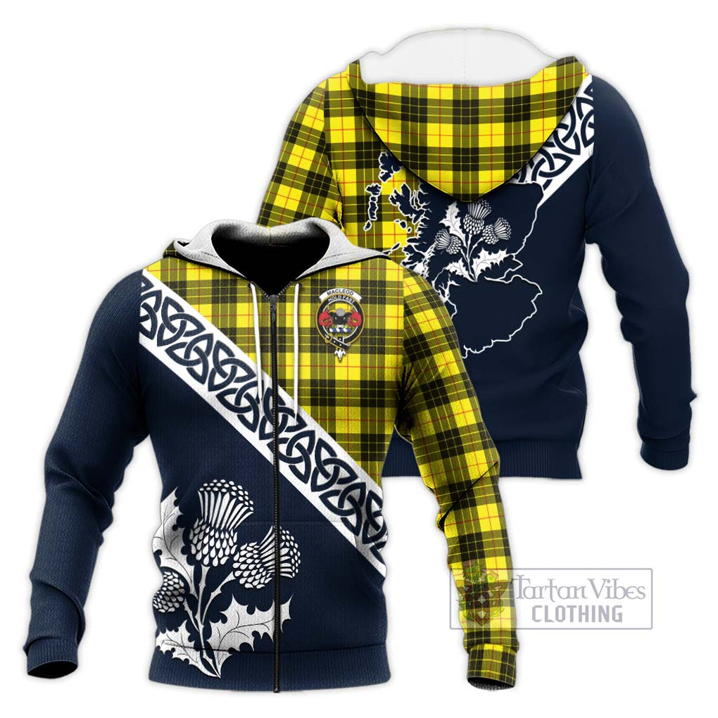 Tartan Vibes Clothing MacLeod (McLeod) Tartan Knitted Hoodie Featuring Thistle and Scotland Map