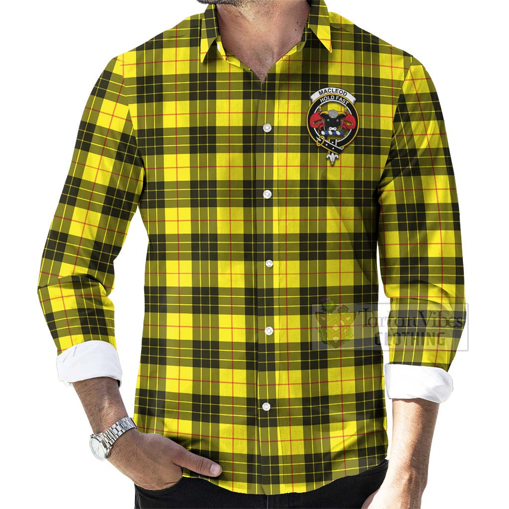 Tartan Vibes Clothing MacLeod (McLeod) Tartan Long Sleeve Button Shirt with Family Crest Celtic Skull Style