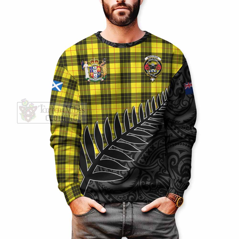 Tartan Vibes Clothing MacLeod (McLeod) Crest Tartan Sweatshirt with New Zealand Silver Fern Half Style