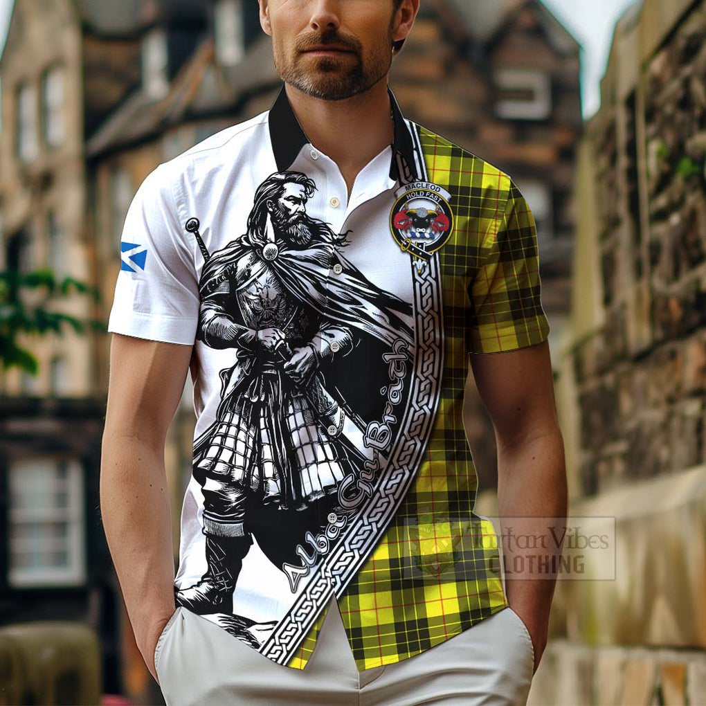 Tartan Vibes Clothing MacLeod (McLeod) Tartan Clan Crest Short Sleeve Button Shirt with Highlander Warrior Celtic Style