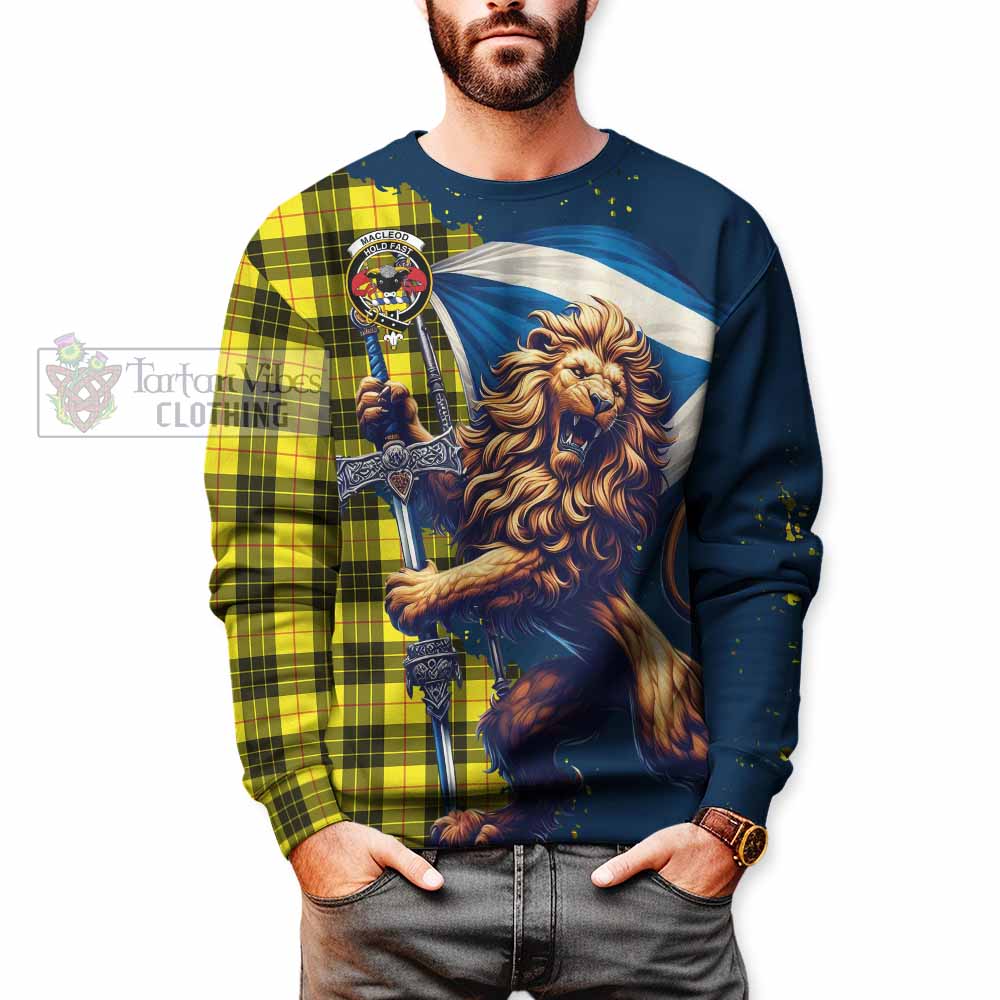 Tartan Vibes Clothing MacLeod (McLeod) Tartan Family Crest Sweatshirt with Scottish Majestic Lion