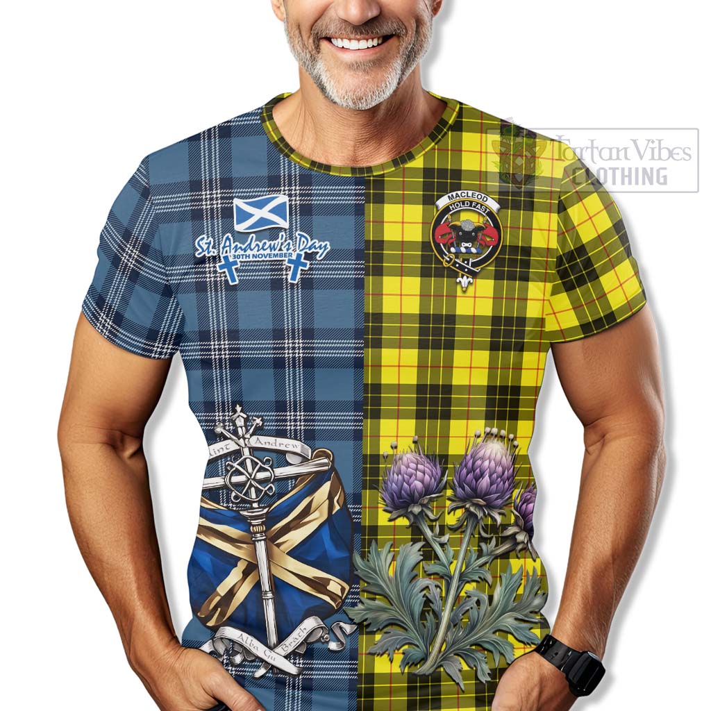 Tartan Vibes Clothing MacLeod (McLeod) Tartan T-Shirt Happy St. Andrew's Day Half Tartan Style