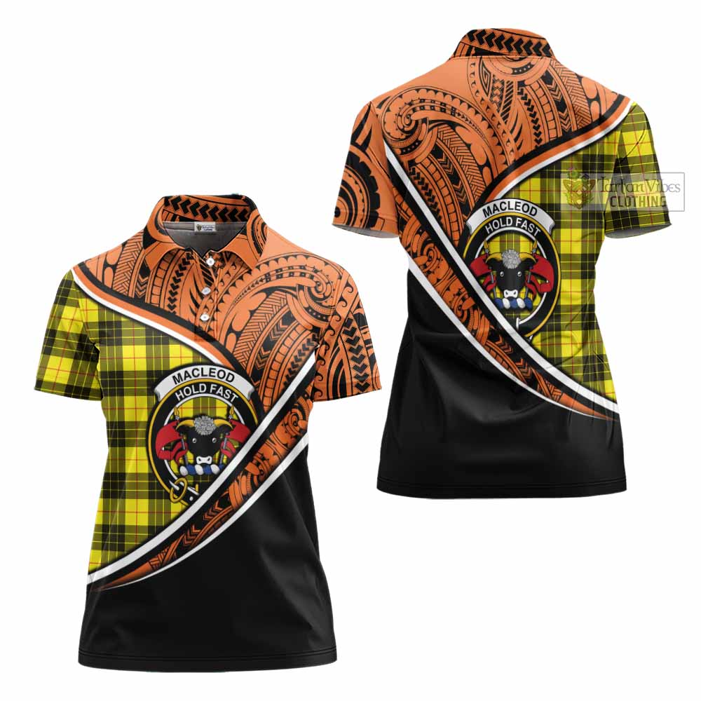 Tartan Vibes Clothing MacLeod (McLeod) Crest Tartan Women's Polo Shirt with Maori Tattoo Style - Orange Version