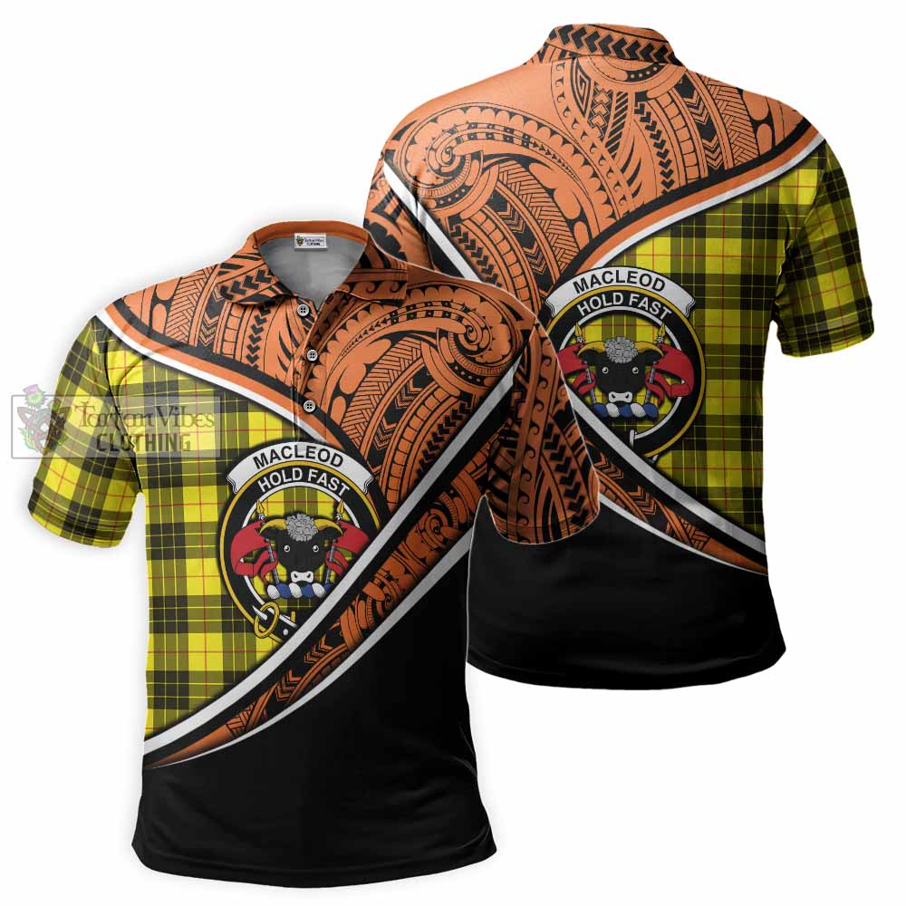 Tartan Vibes Clothing MacLeod (McLeod) Crest Tartan Polo Shirt with Maori Tattoo Style - Orange Version