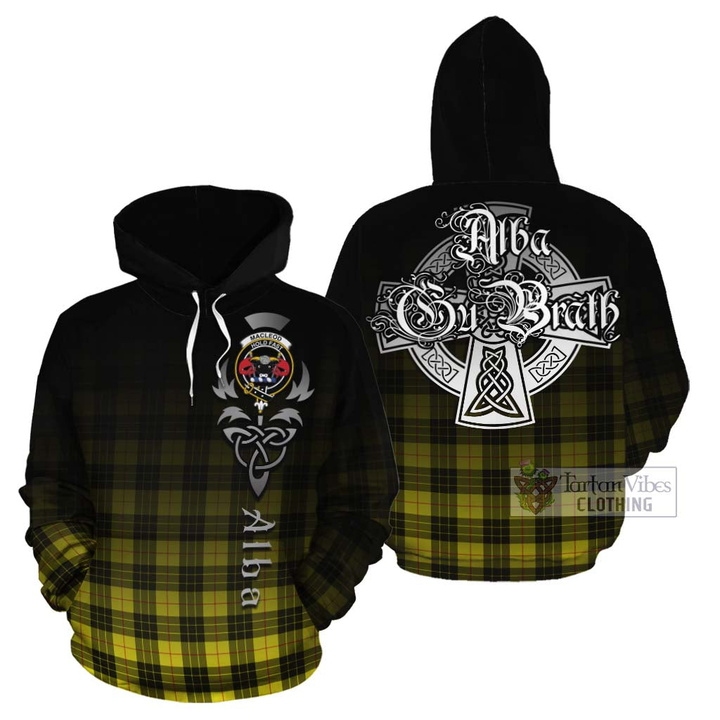 Tartan Vibes Clothing MacLeod (McLeod) Tartan Cotton Hoodie Featuring Alba Gu Brath Family Crest Celtic Inspired