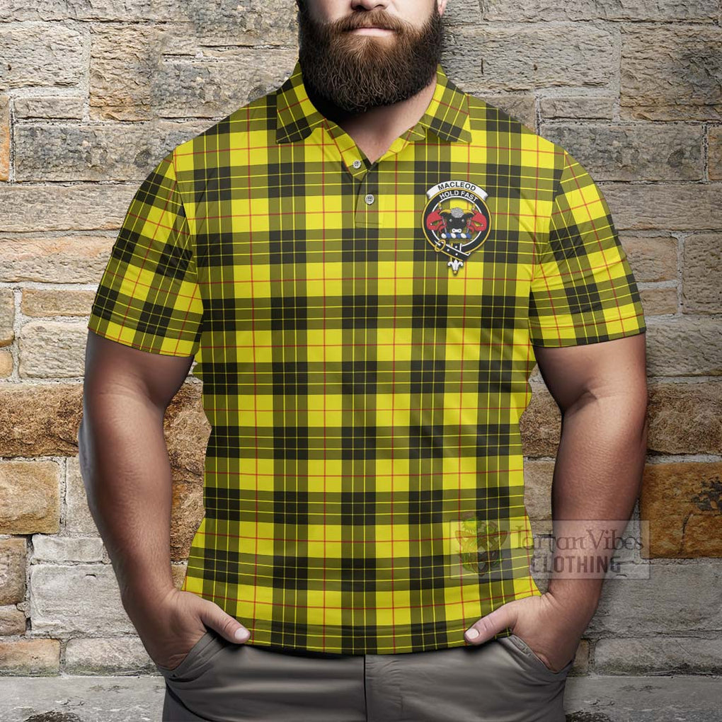 Tartan Vibes Clothing MacLeod (McLeod) Tartan Polo Shirt with Family Crest and Bearded Skull Holding Bottles of Whiskey