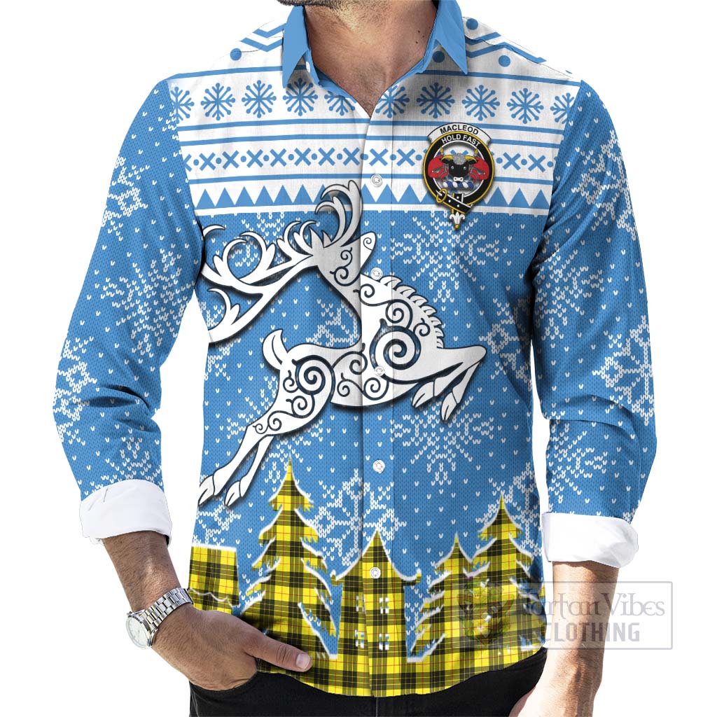 Tartan Vibes Clothing MacLeod (McLeod) Clan Christmas Long Sleeve Button Shirt Celtic Reindeer Style