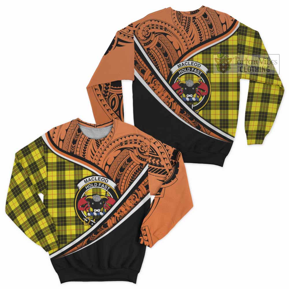 Tartan Vibes Clothing MacLeod (McLeod) Crest Tartan Sweatshirt with Maori Tattoo Style - Orange Version