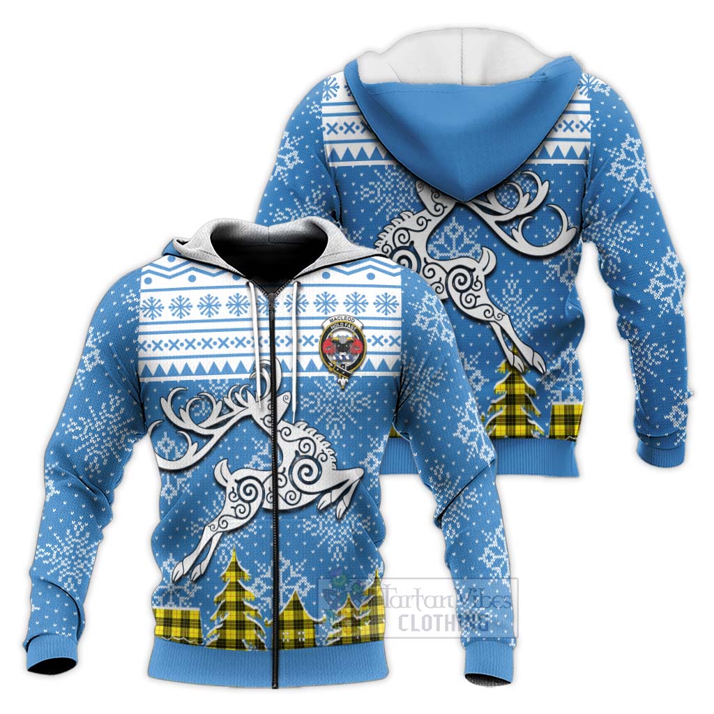 Tartan Vibes Clothing MacLeod (McLeod) Clan Christmas Knitted Hoodie Celtic Reindeer Style