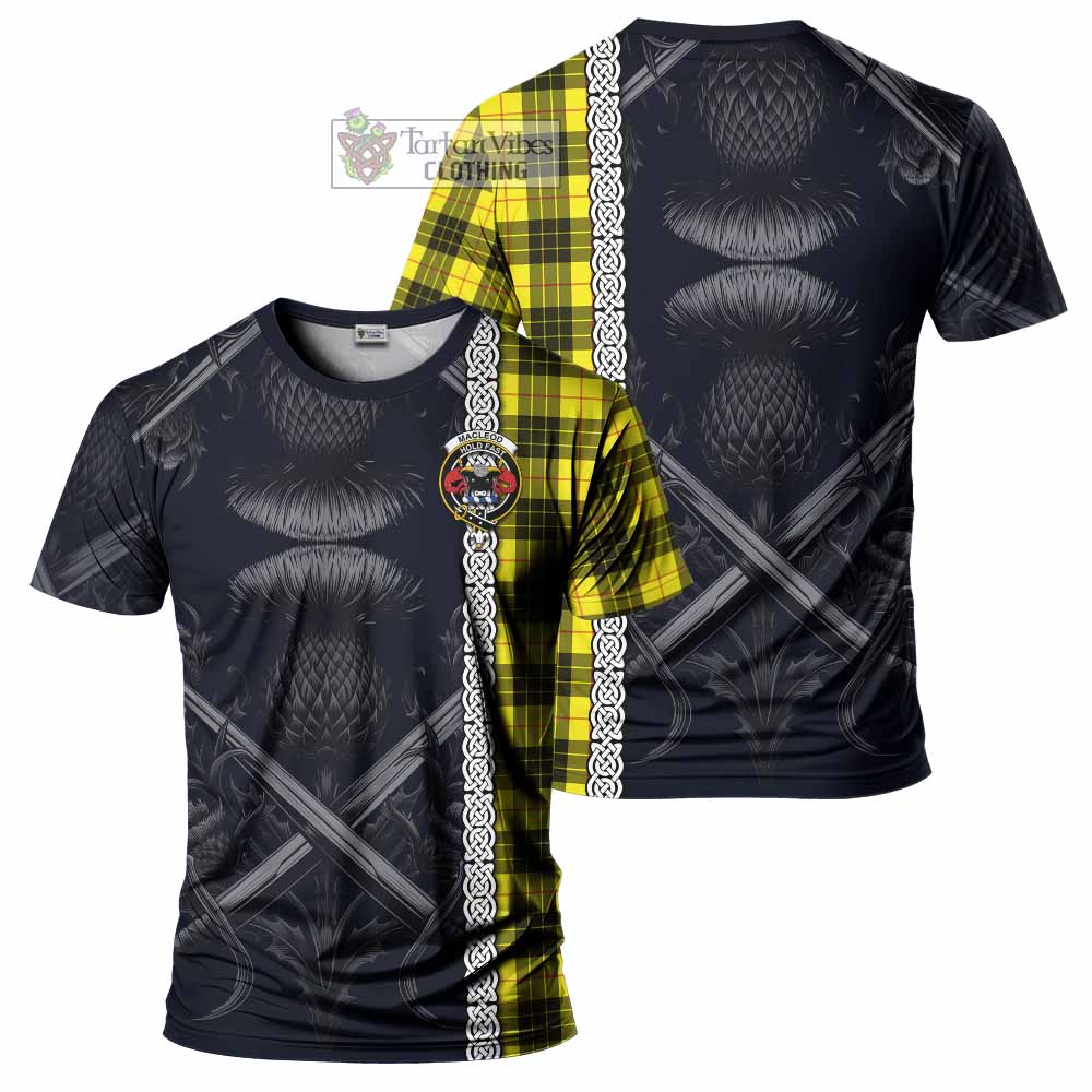 Tartan Vibes Clothing MacLeod (McLeod) Tartan T-Shirt with Family Crest Cross Sword Thistle Celtic Vibes