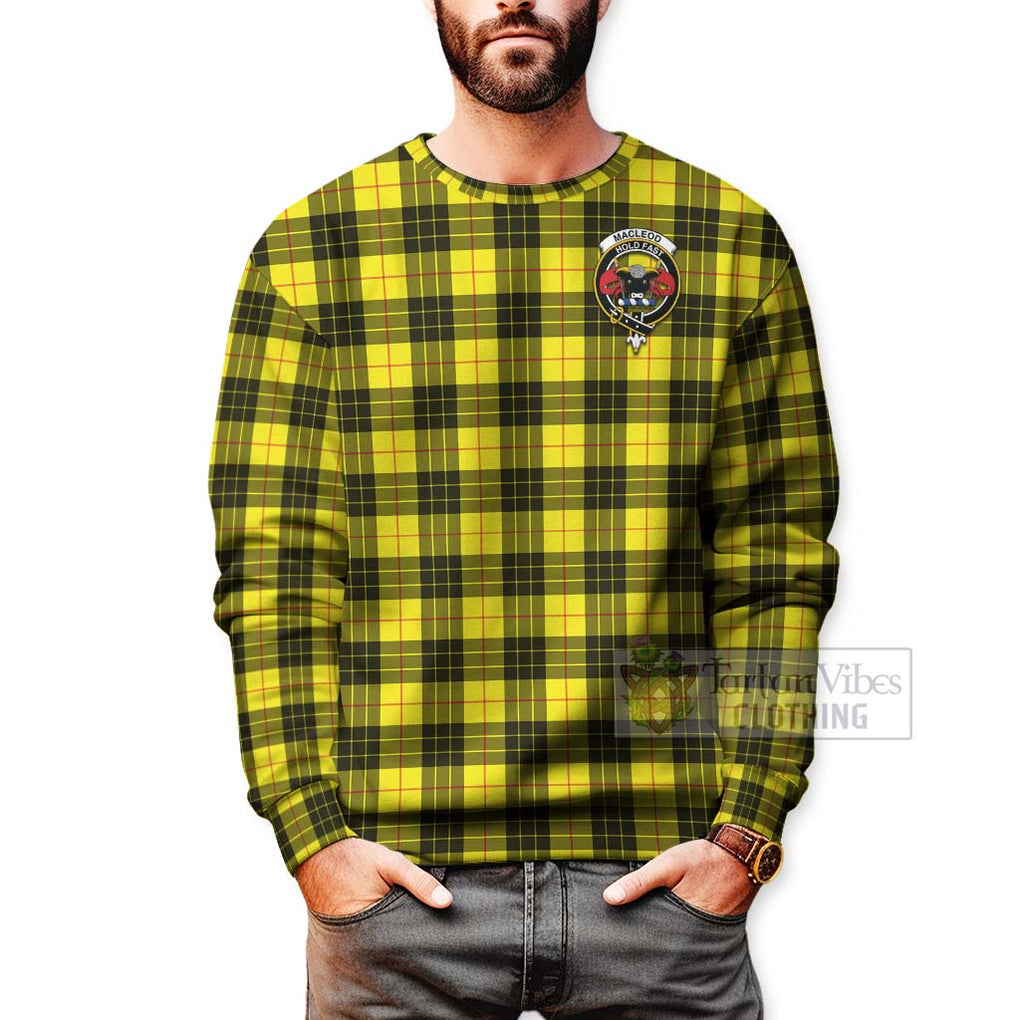 Tartan Vibes Clothing MacLeod (McLeod) Tartan Sweatshirt with Family Crest and Bearded Skull Holding Bottles of Whiskey