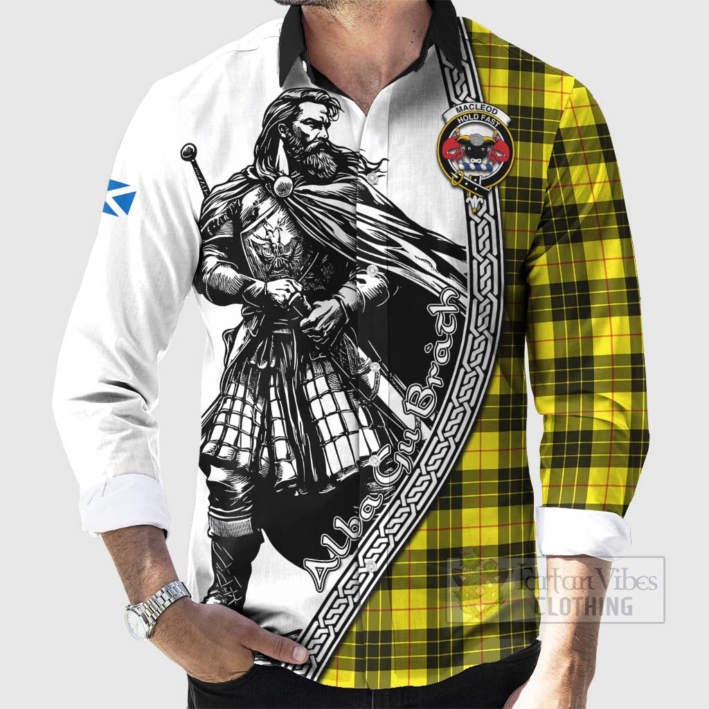 Tartan Vibes Clothing MacLeod (McLeod) Tartan Clan Crest Long Sleeve Button Shirt with Highlander Warrior Celtic Style