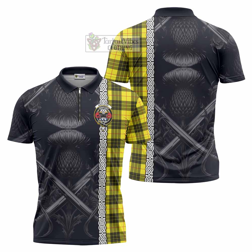 MacLeod (McLeod) Tartan Zipper Polo Shirt with Family Crest Cross Sword Thistle Celtic Vibes - Tartan Vibes Clothing