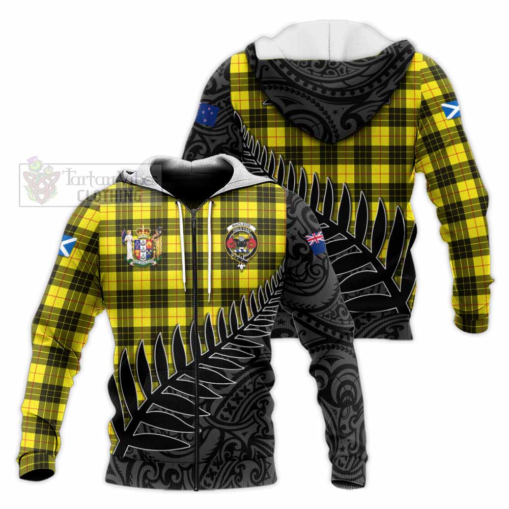 Tartan Vibes Clothing MacLeod (McLeod) Crest Tartan Knitted Hoodie with New Zealand Silver Fern Half Style