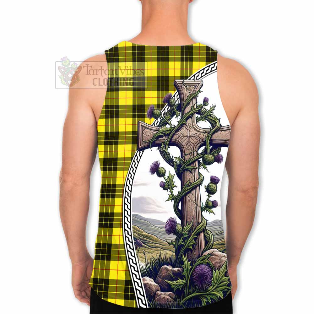 Tartan Vibes Clothing MacLeod (McLeod) Tartan Men's Tank Top with Family Crest and St. Andrew's Cross Accented by Thistle Vines