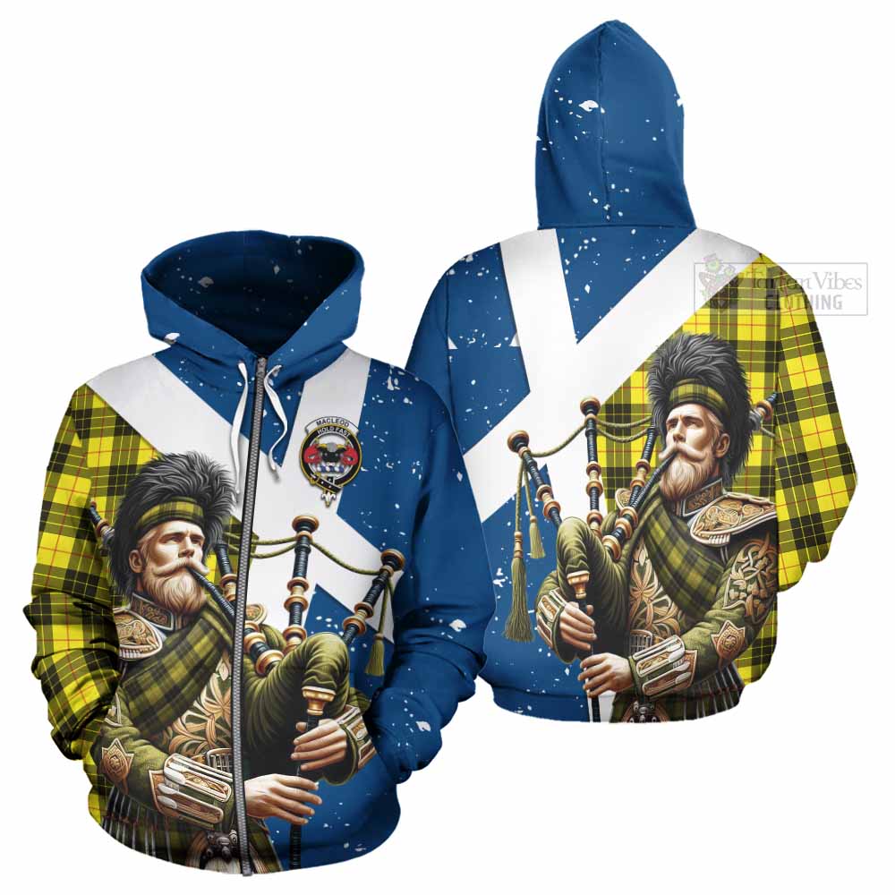 Tartan Vibes Clothing MacLeod (McLeod) Tartan Hoodie with Family Crest Scottish Bagpiper Vibes