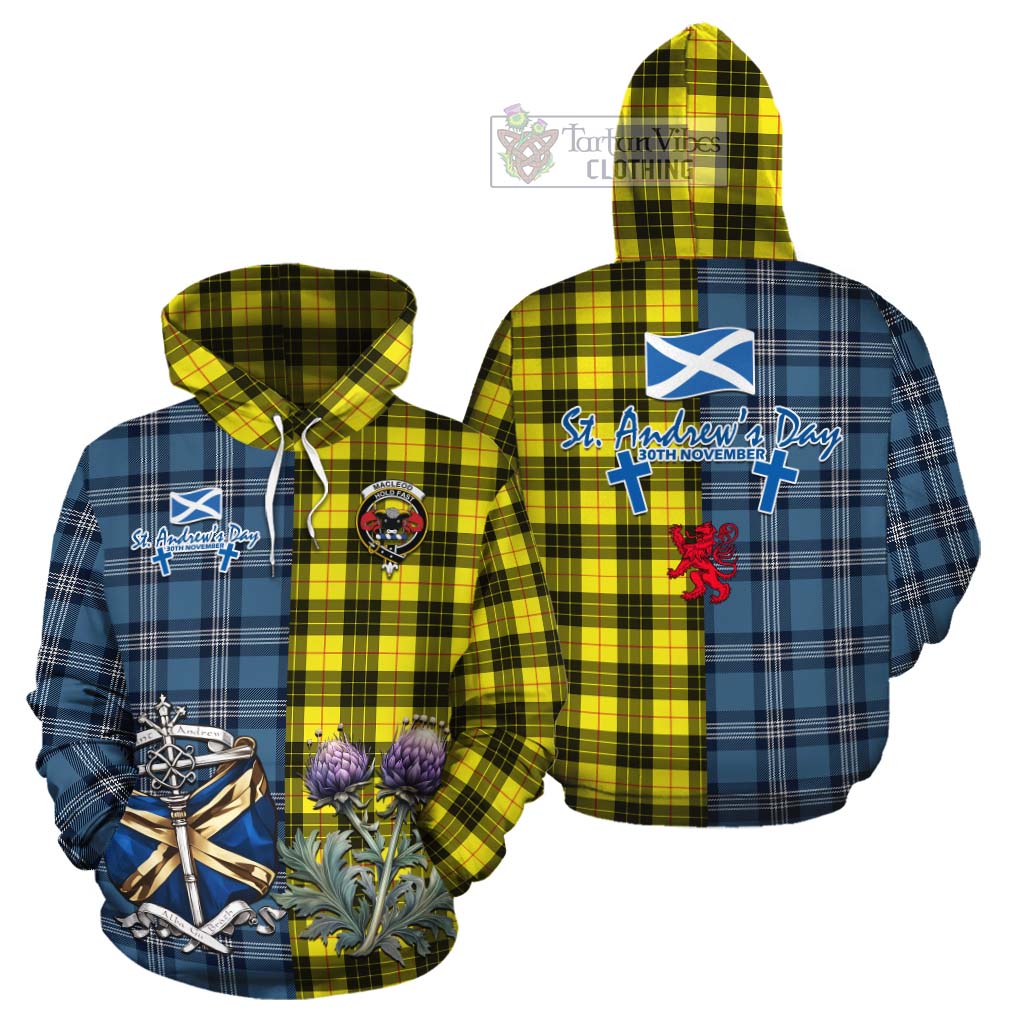 Tartan Vibes Clothing MacLeod (McLeod) Tartan Cotton Hoodie Happy St. Andrew's Day Half Tartan Style