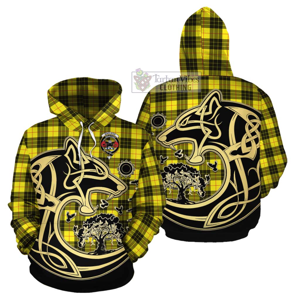 Tartan Vibes Clothing MacLeod (McLeod) Tartan Cotton Hoodie with Family Crest Celtic Wolf Style