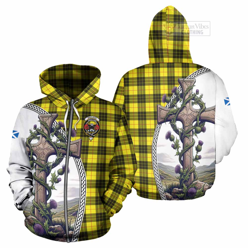 Tartan Vibes Clothing MacLeod (McLeod) Tartan Hoodie with Family Crest and St. Andrew's Cross Accented by Thistle Vines