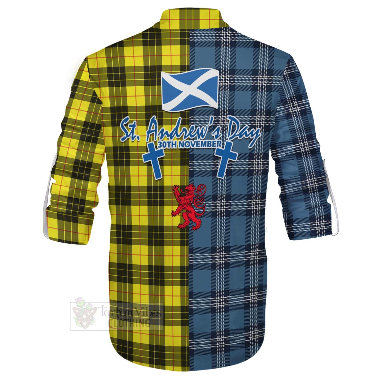 Tartan Vibes Clothing MacLeod (McLeod) Tartan Ghillie Kilt Shirt Happy St. Andrew's Day Half Tartan Style