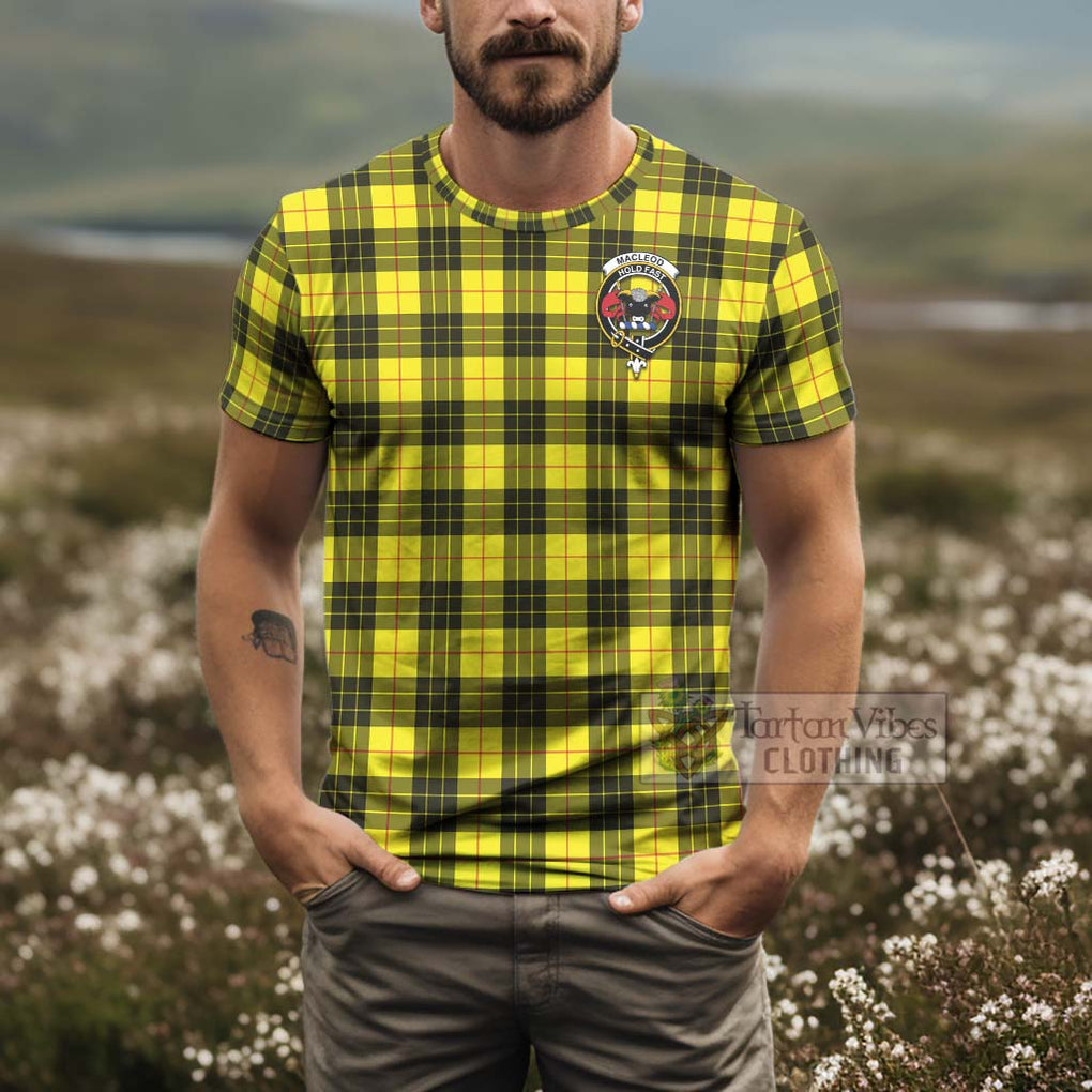 Tartan Vibes Clothing MacLeod (McLeod) Tartan T-Shirt with Family Crest and Bearded Skull Holding Bottles of Whiskey