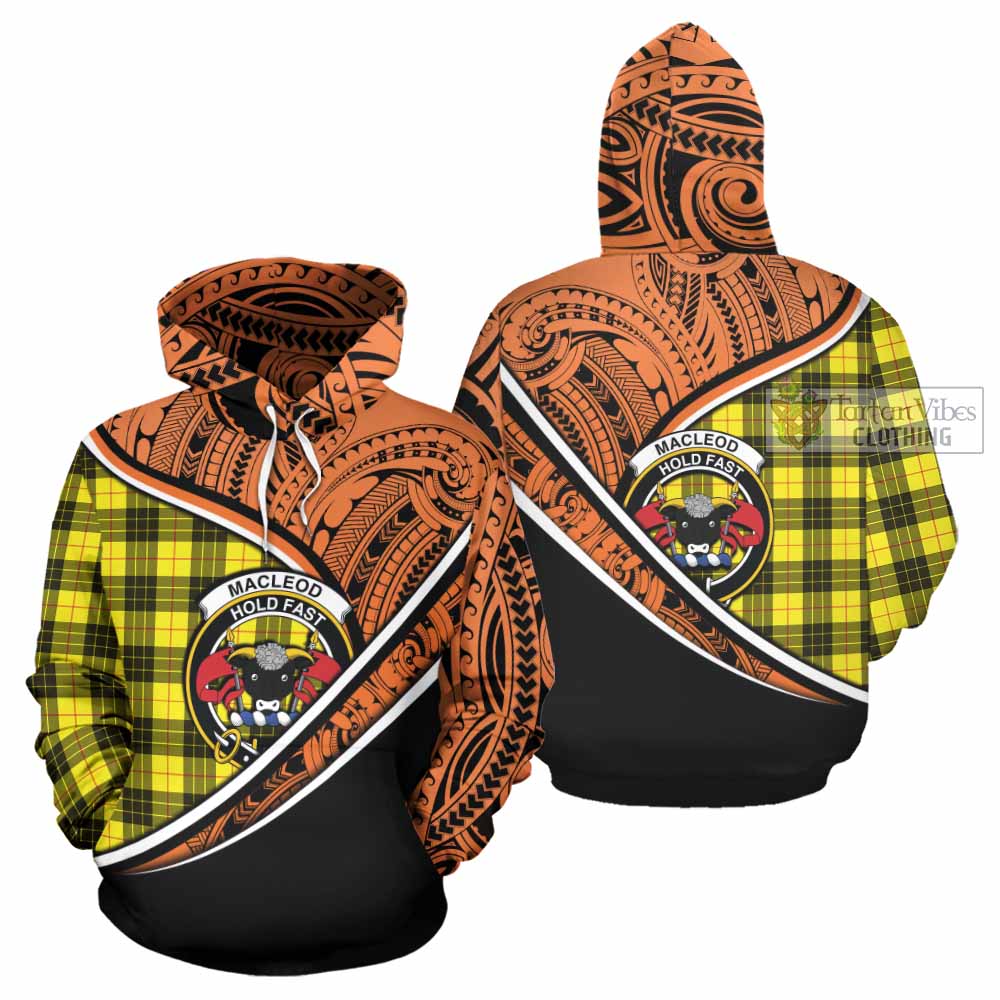 Tartan Vibes Clothing MacLeod (McLeod) Crest Tartan Hoodie with Maori Tattoo Style - Orange Version