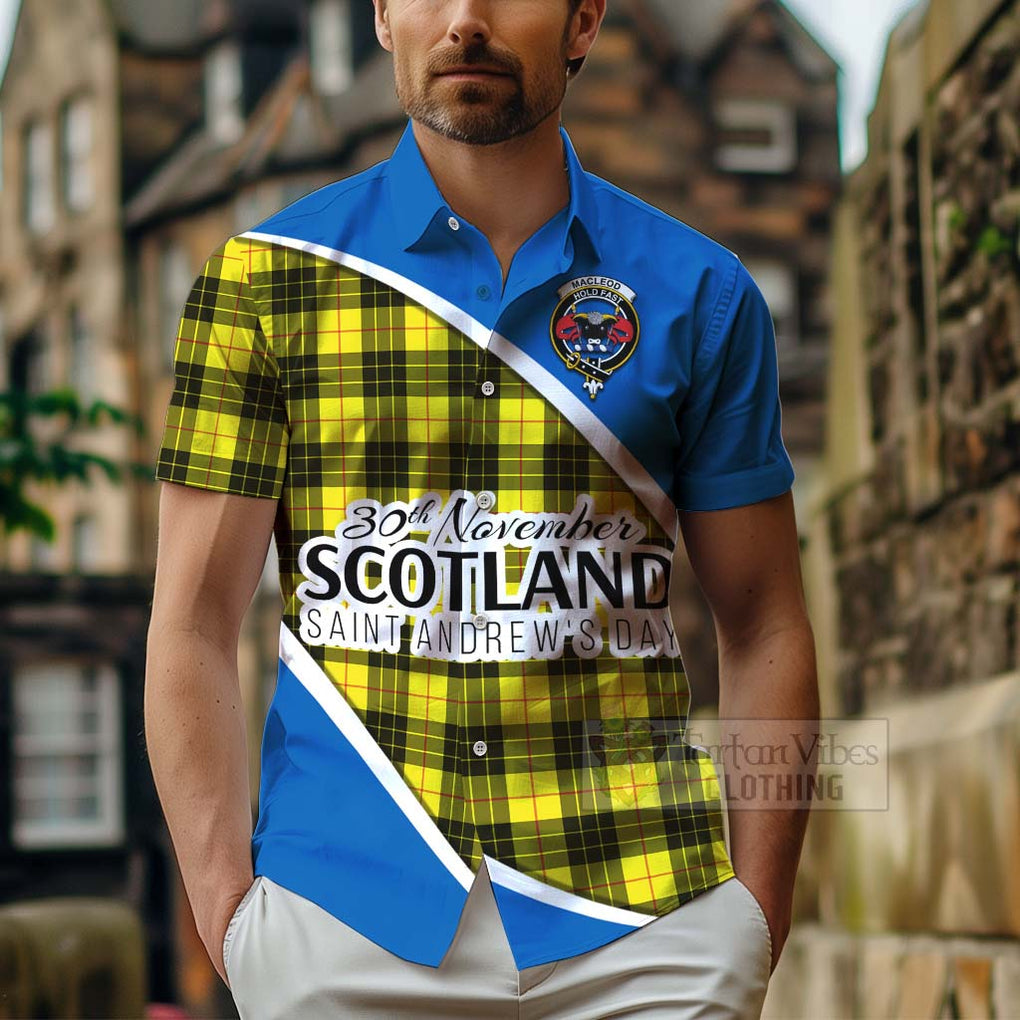 Tartan Vibes Clothing MacLeod (McLeod) Family Crest Tartan Short Sleeve Button Shirt Celebrate Saint Andrew's Day in Style