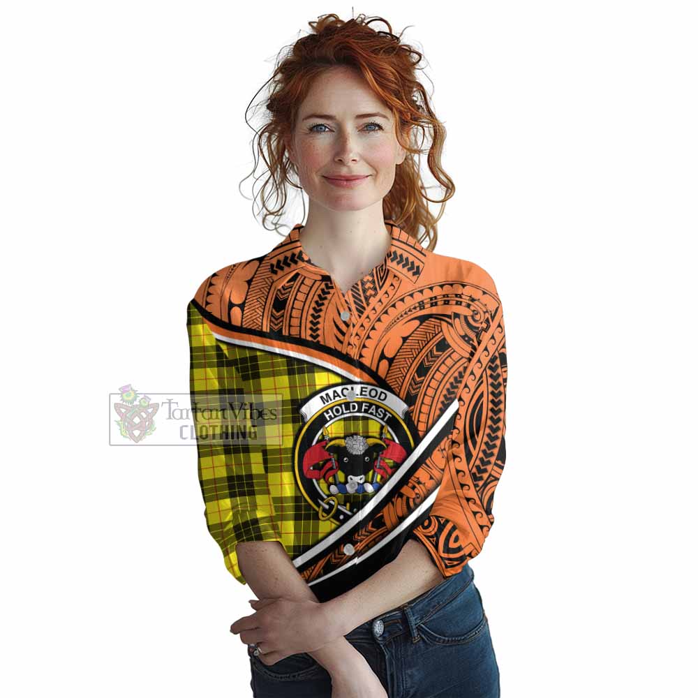 Tartan Vibes Clothing MacLeod (McLeod) Crest Tartan Women's Casual Shirt with Maori Tattoo Style - Orange Version