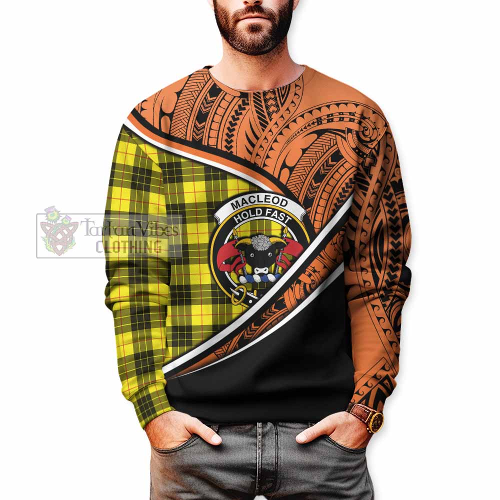 Tartan Vibes Clothing MacLeod (McLeod) Crest Tartan Sweatshirt with Maori Tattoo Style - Orange Version