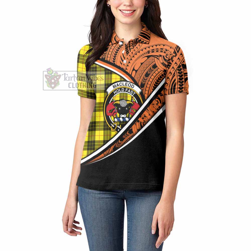 Tartan Vibes Clothing MacLeod (McLeod) Crest Tartan Women's Polo Shirt with Maori Tattoo Style - Orange Version