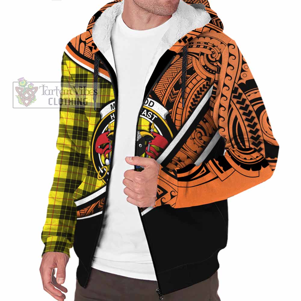 Tartan Vibes Clothing MacLeod (McLeod) Crest Tartan Sherpa Hoodie with Maori Tattoo Style - Orange Version