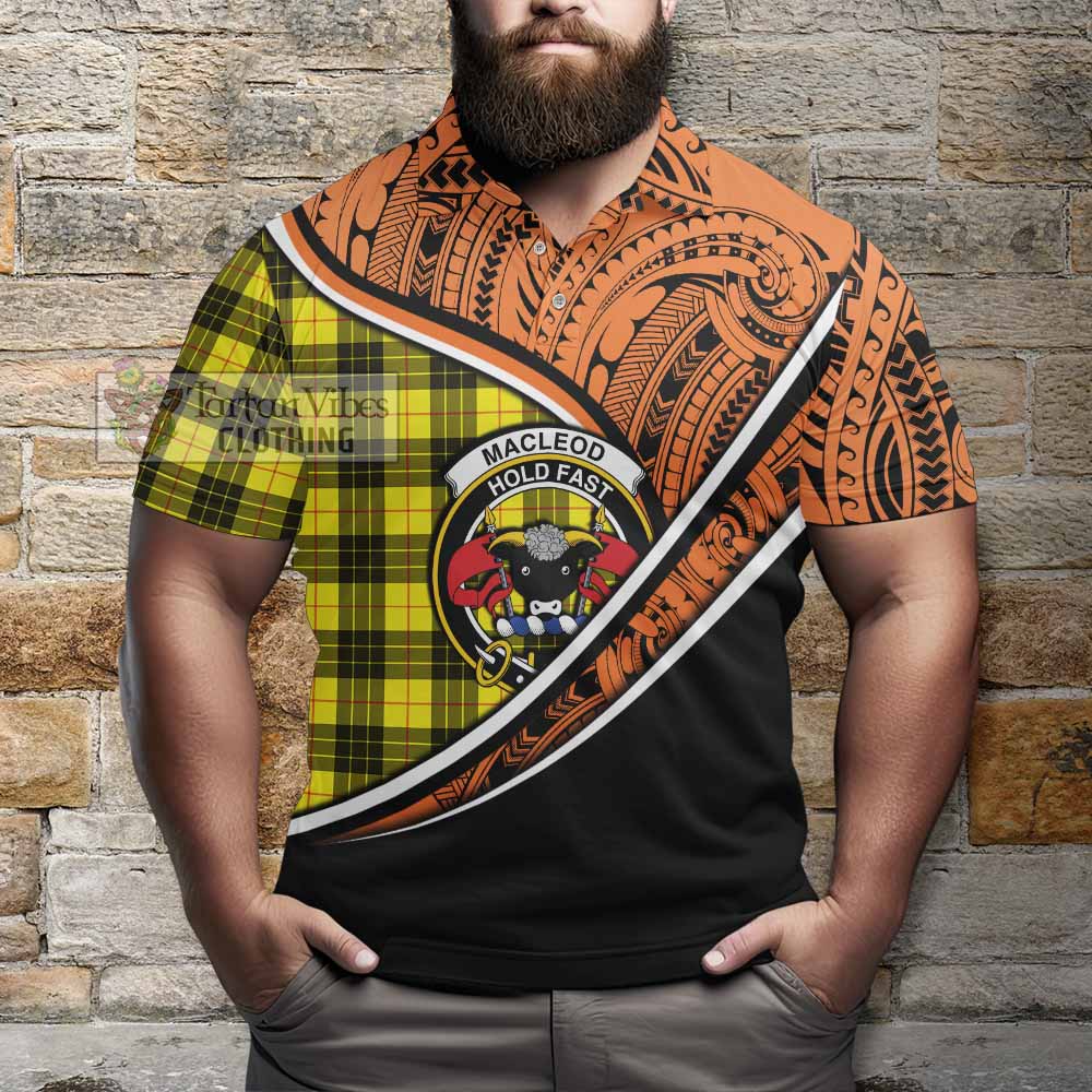 Tartan Vibes Clothing MacLeod (McLeod) Crest Tartan Polo Shirt with Maori Tattoo Style - Orange Version