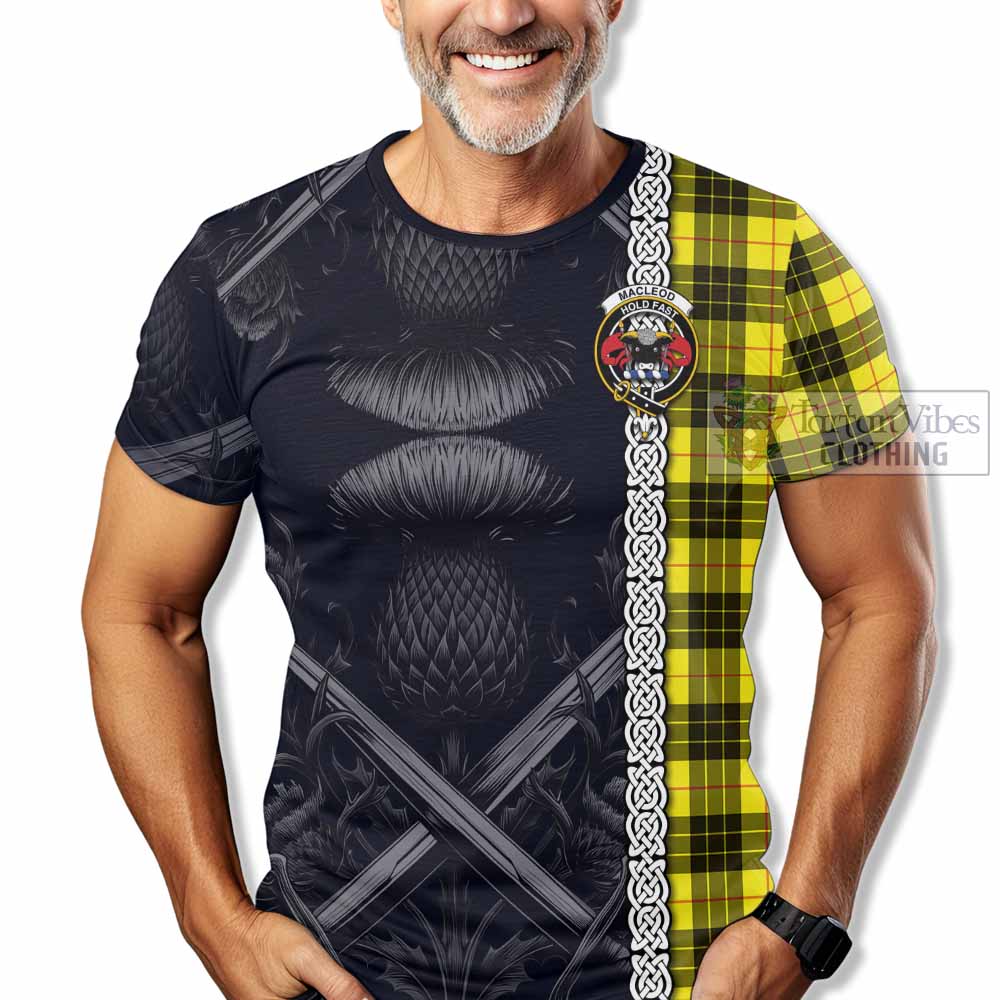 Tartan Vibes Clothing MacLeod (McLeod) Tartan T-Shirt with Family Crest Cross Sword Thistle Celtic Vibes