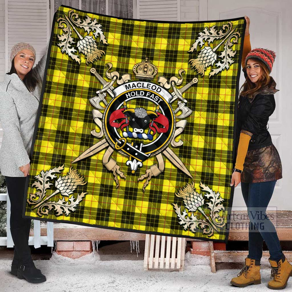 Tartan Vibes Clothing MacLeod (McLeod) Tartan Quilt with Family Crest and Scottish Golden Courage Shield