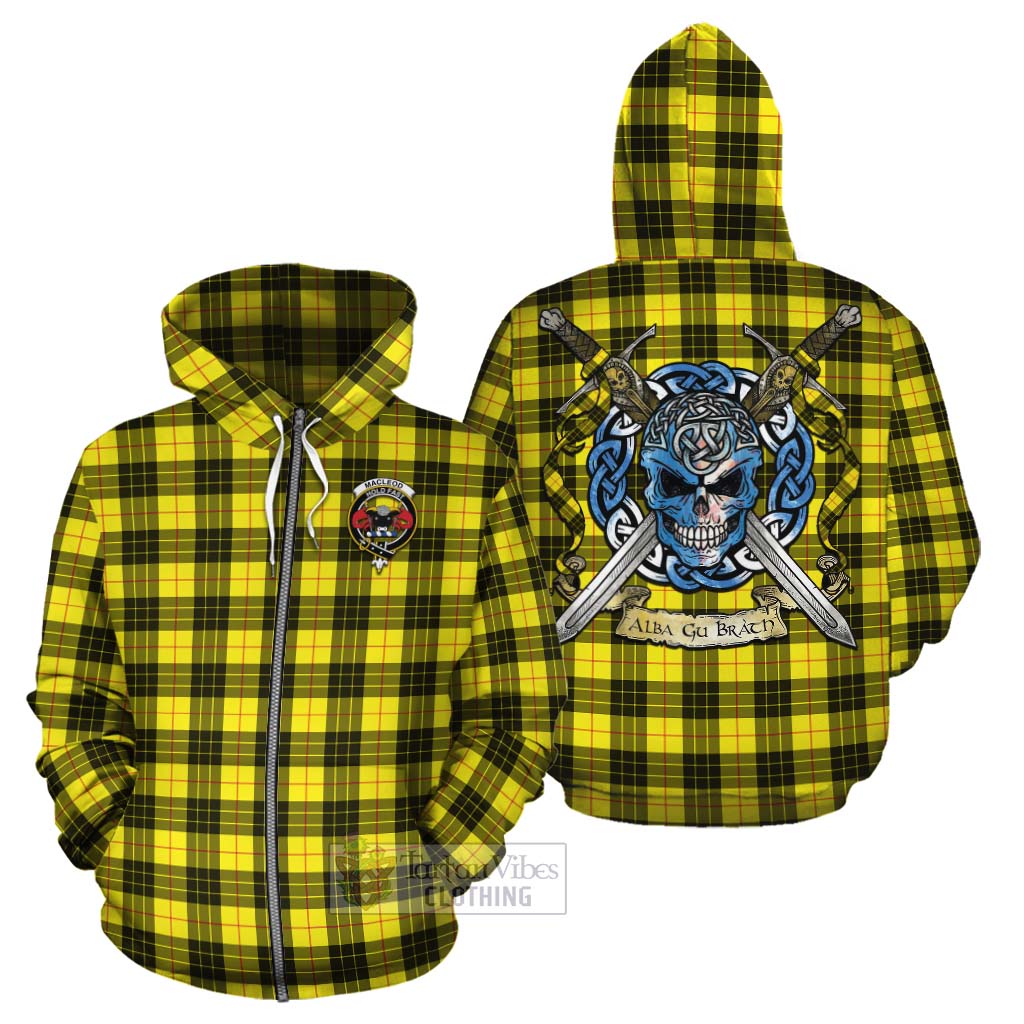 Tartan Vibes Clothing MacLeod (McLeod) Tartan Cotton Hoodie with Family Crest Celtic Skull Style