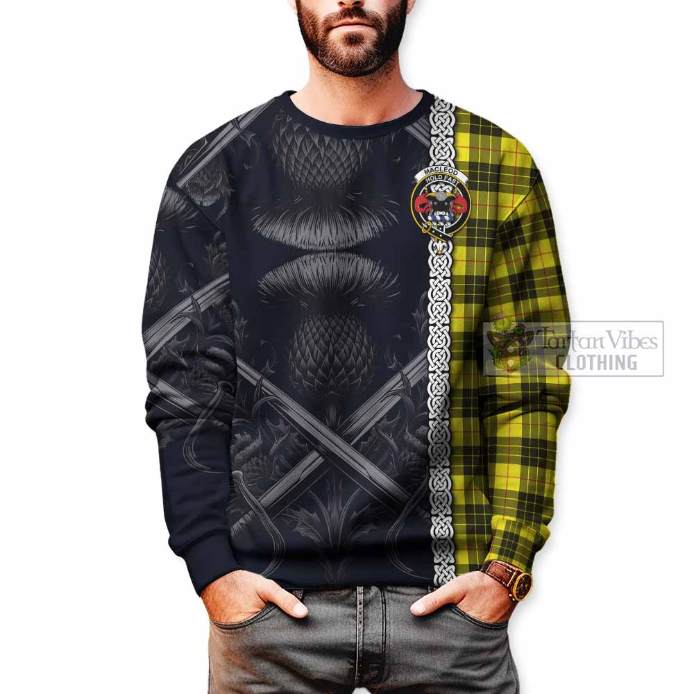 Tartan Vibes Clothing MacLeod (McLeod) Tartan Sweatshirt with Family Crest Cross Sword Thistle Celtic Vibes