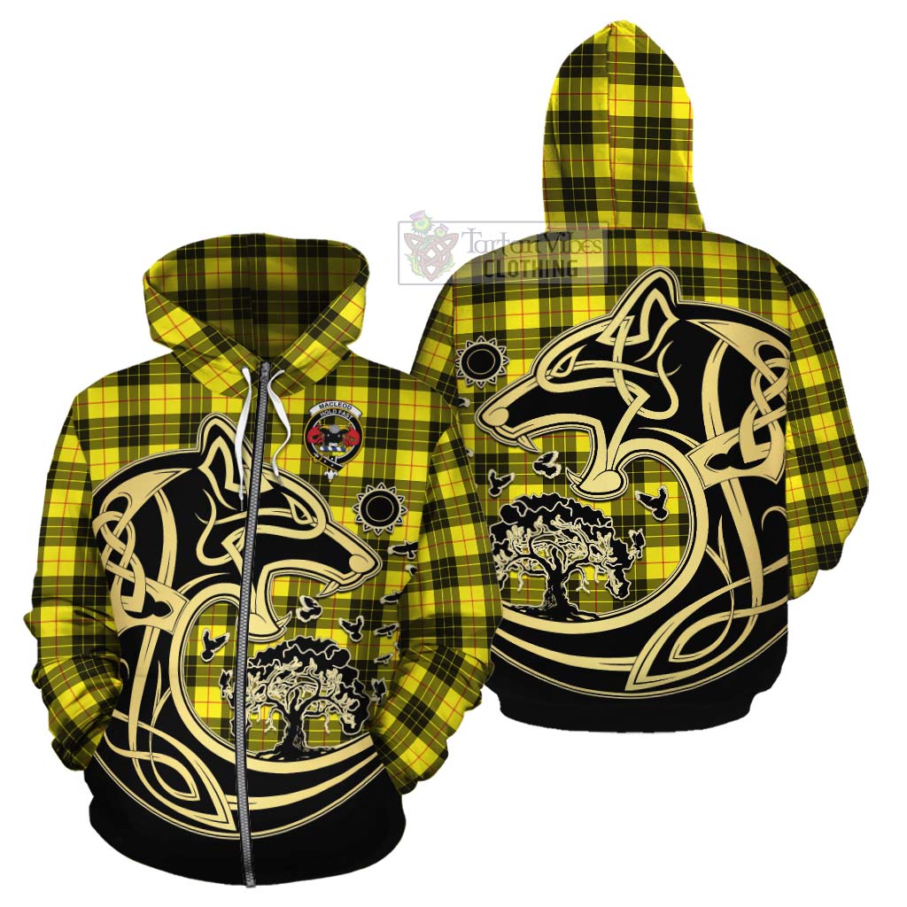 Tartan Vibes Clothing MacLeod (McLeod) Tartan Cotton Hoodie with Family Crest Celtic Wolf Style